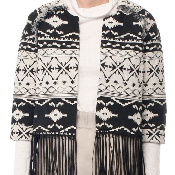 NWT RORY BECA Black Cream Silk Fringe Allover Patterned Jacket Size XS MSRP $220 - Picture 6 of 11
